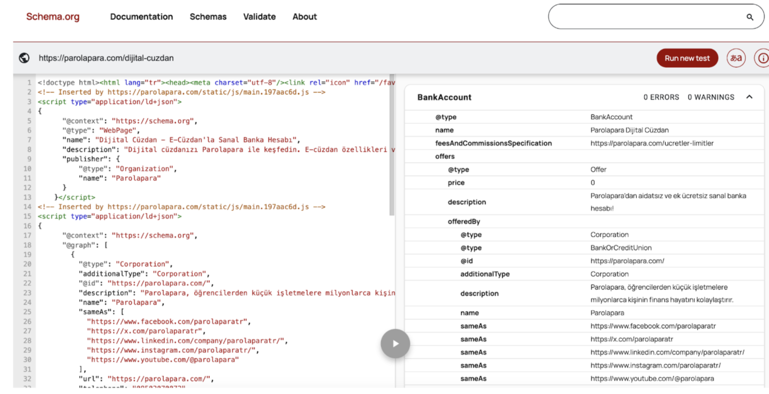 Parolapara schema validator sonucu